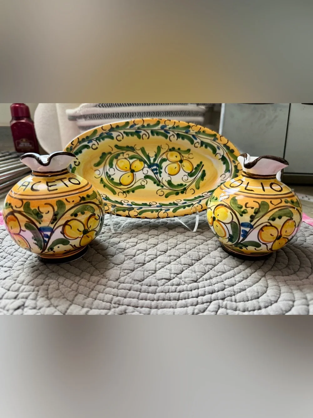 Hand-Painted Italian-Style Ceramic Serving Platter in Yellow & Green - Picture 8 of 8